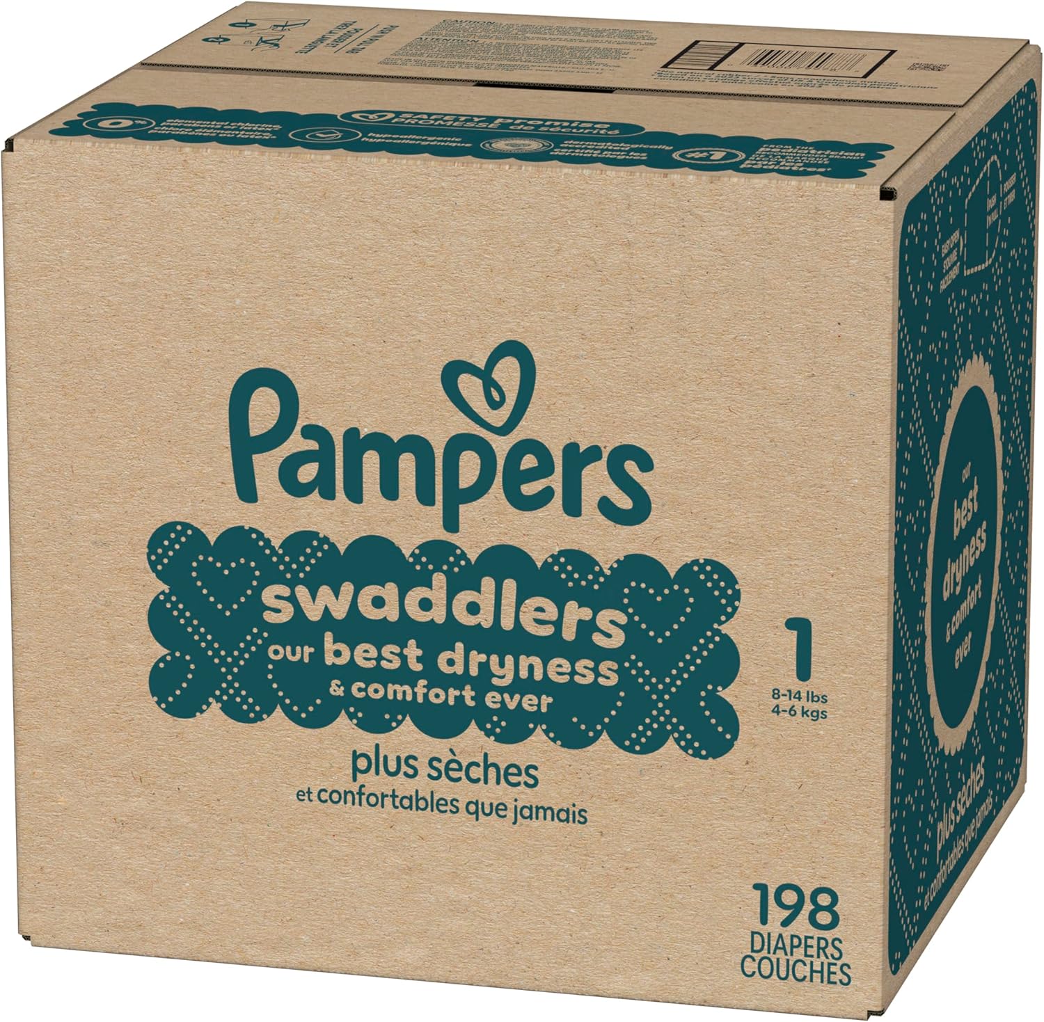 Pampers Swaddlers Diapers, Size 1 (8-14 lbs), 198 Count, Absorbent, Keeps Baby Dry and Comfortable, Skin Safe Disposable Baby Diaper (Packaging May Vary) Size 1 198 image 18 of 18 B07DCCP3Y1