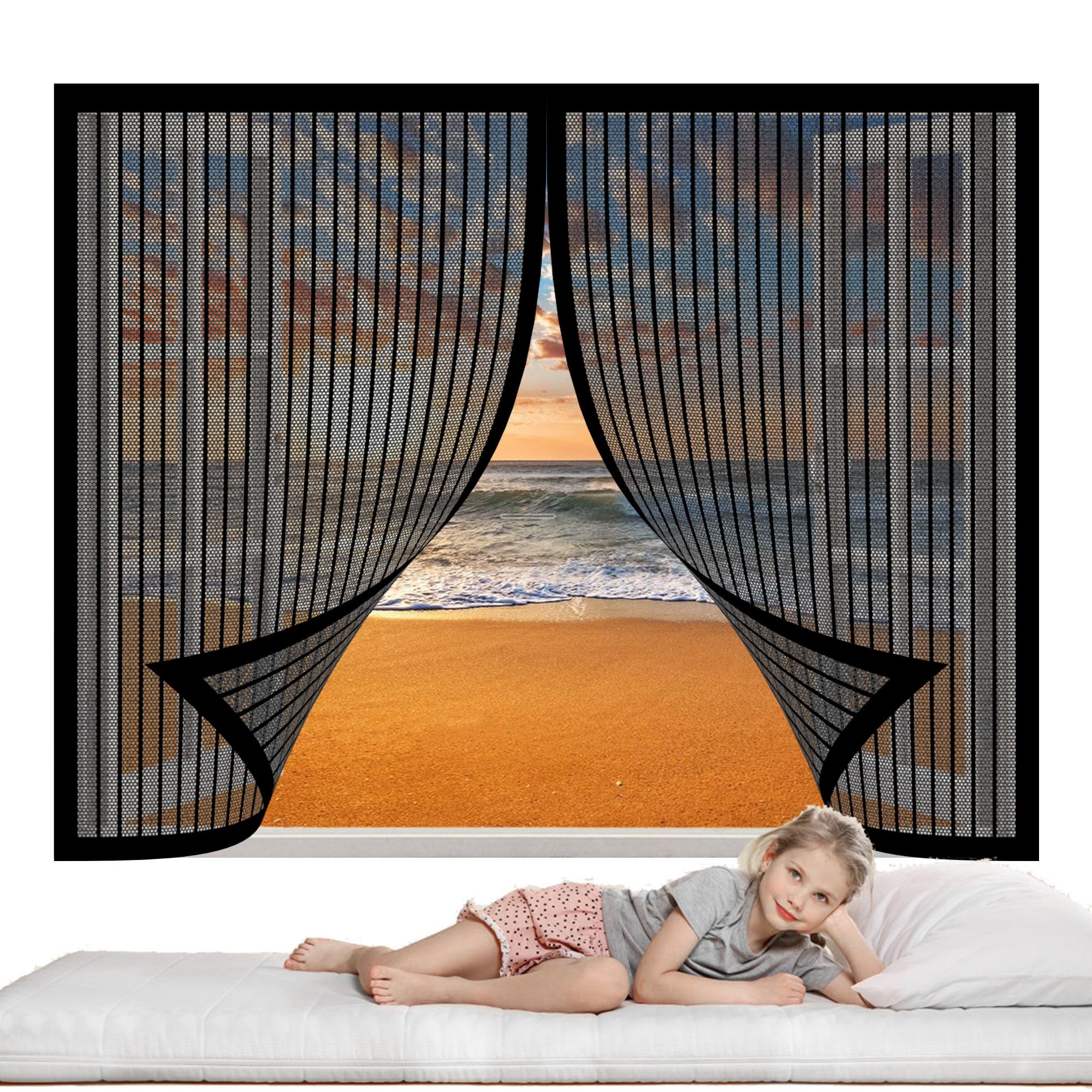 Gouzoo Black Mosquito Net For Window 116 X 145 Cm Magnetic Flyscreen Net Without Drilling Durable Transparent For Window,