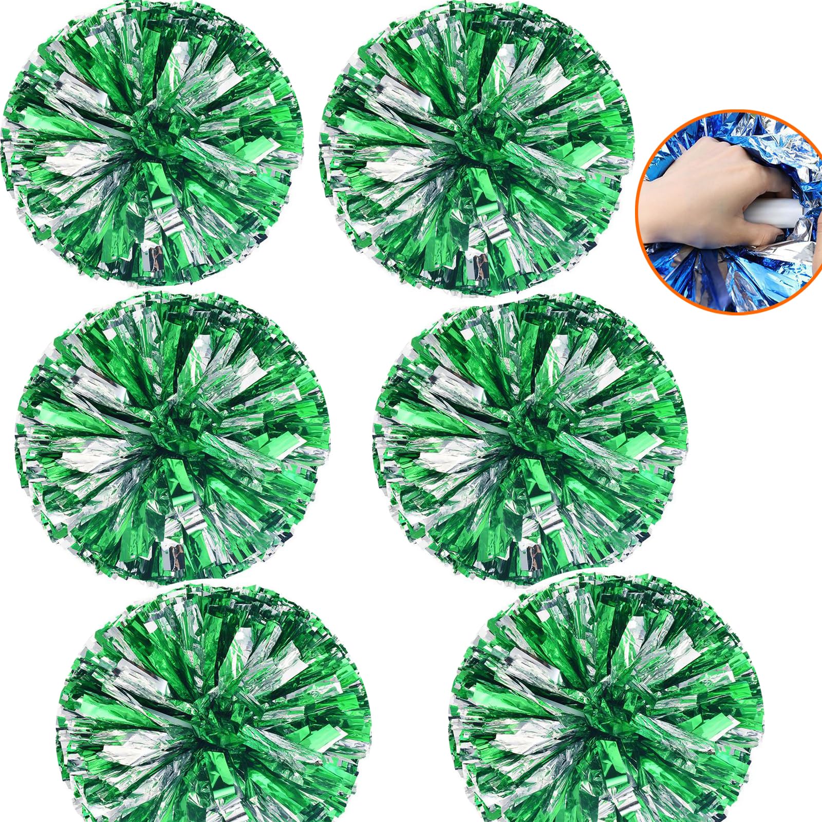 6pcs Animadora Pompones, Cheerleader Pompom, 35cm Pompones de Porristas, Pompones de Lámina Metálica, Cheer Pompones con Manija para Fútbol Deportivo y Danza,Animando a Niños y Adultos