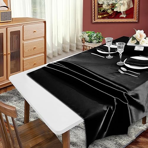 Miniatura 5 de Mantel de satén de 6 piezas de mantel rectangular largo de 60 x 84 pulgadas, mantel negro de satén sedoso, mantel de superposición suave para bodas,