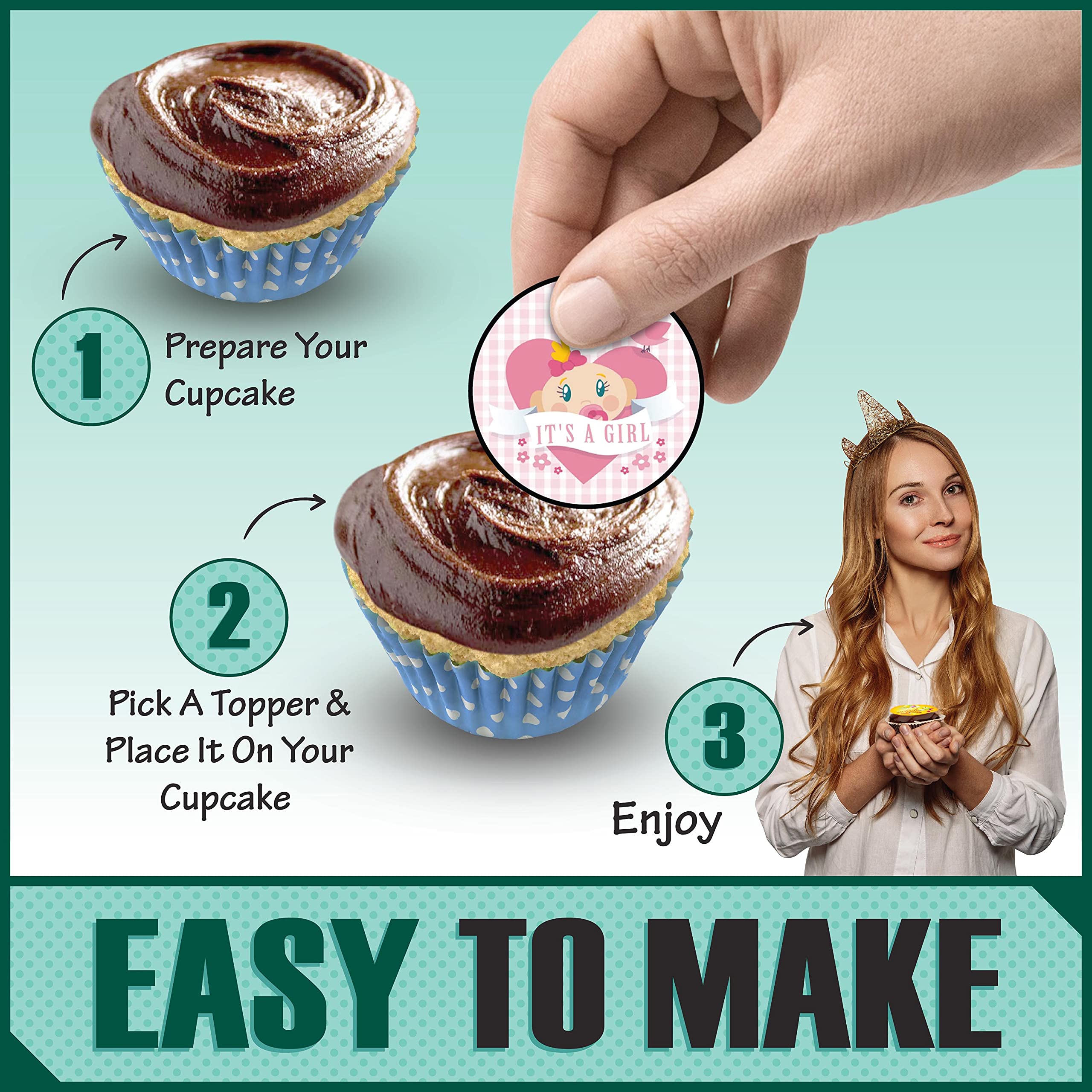 Buy 30 x Edible Cupcake Toppers Baby Shower Girl Themed Collection of Edible Cake Decorations