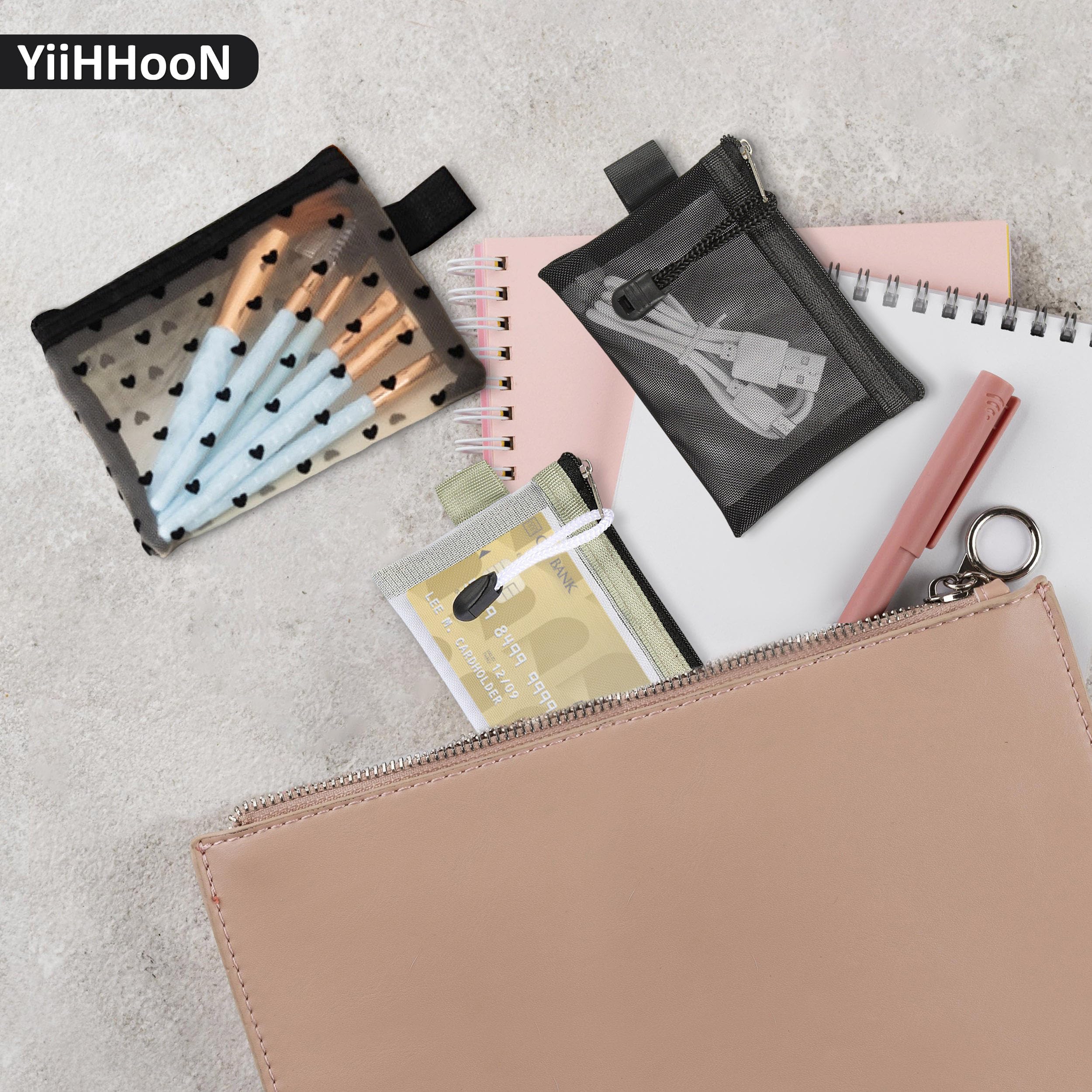Mini Sacchetti a Rete con Cerniera, 12 Pezzi Mini Borse a Rete con Cerniera in Nylon, Mini Tasche a Rete con Chiusura Lampo per Make up e Organizer da Viaggio per Donna