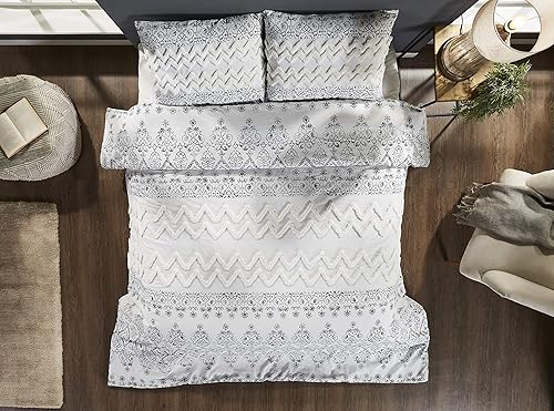 Miniatura 7 de Beatrice Home Fashions Agra - Juego de cama de chenilla de algodón (3 piezas), color gris y blanco