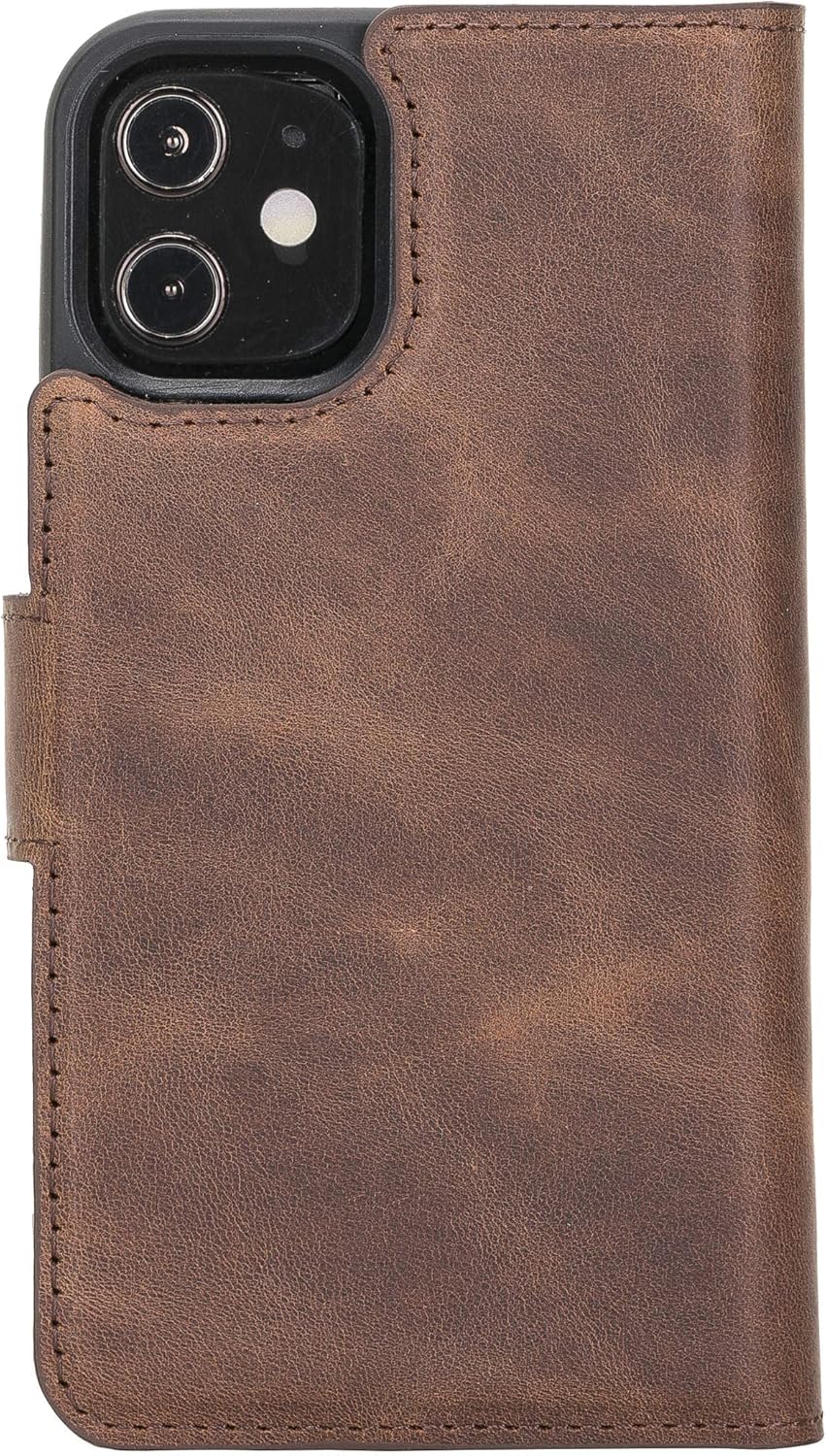 HARDISTON Genuine Leather Handmade Wallet Case Compatible with iPhone 12 Mini 5.4'' Detachable Magnetic Flip Cover with Card Holders - Horizontal Kickstand Edges (Brown)
