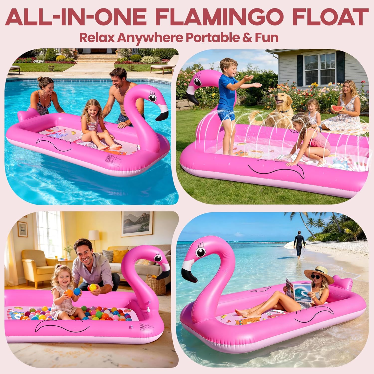FluSing Splash Pad for Toddlers, Flamingo Splash Pad Sprinkler for Kid, Thicken Sprinkler for Kids Outdoor Water Toy Play Mat, Inflatable Splash Pad for Kids, Backyard Summer Toddler Sprinkler Pool