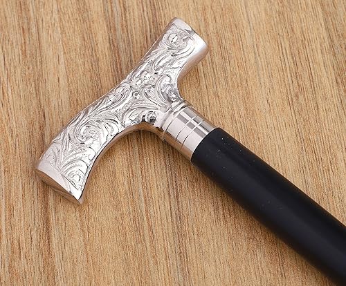 Miniatura 10 de Bhartiya Handicrafts Bastón de madera de alta calidad, hermoso mango de latón macizo chapado en plata, bastón de caminar y muletas pulido para