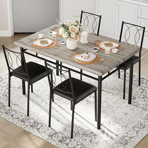 Garvee Dining Table Set for 4, Small Kitchen Table with Upholstered Chairs | Farmhouse Wood Dining Table Chairs for Kitchen Room, Small Spaces, Apartment