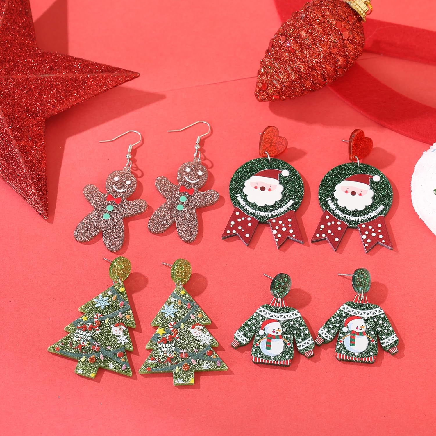 Christmas Earrings Bow Colorful Light Bulbs Rhinestone Earrings Gingerbread Man Xmas Tree Reindeer Christmas Holiday Jewelry Gift - Image 4