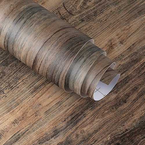 Papel tapiz de madera marrón de 15.74 x 354.3 pulgadas, papel de contacto de grano de madera para encimeras, papel de pared de madera impermeable,