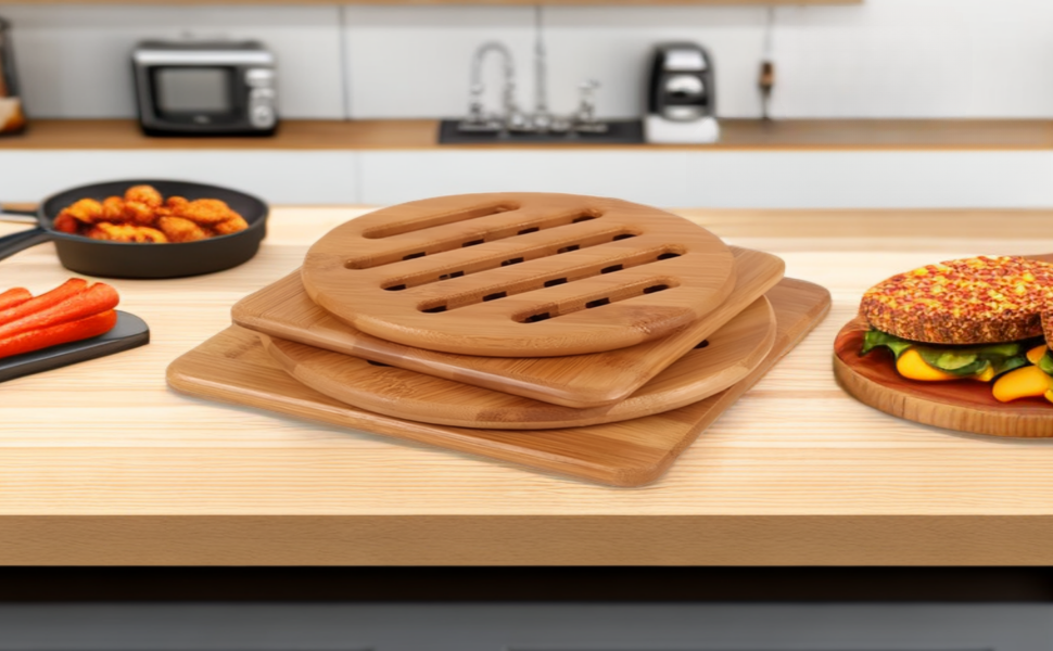 Amazon.com: Alfto Hot Pads Trivet,Table Solid Bamboo Wood Trivets