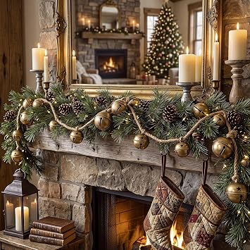 Christmas Jingle Bell Decor Gold Bells on a String Garland