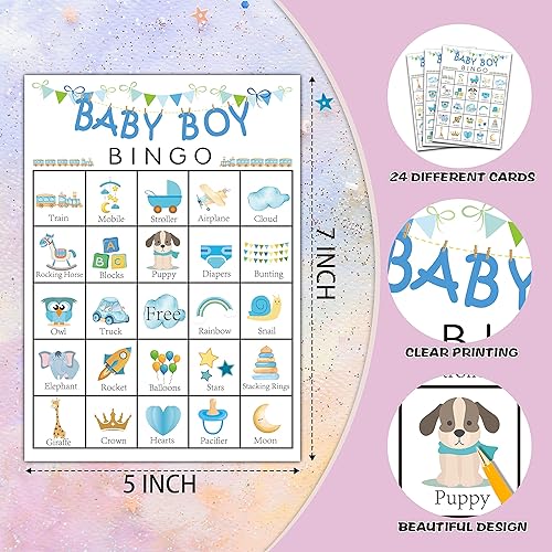 Miniatura 2 de Tarjetas de bingo de revelación de género, juego azul para baby shower para 24 jugadores, juegos de fiesta de revelación de género para actividades