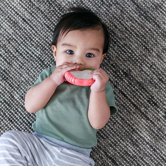 Infantino Lil' Nibbles Apple Teether, Vibrating Bristle Gum Soother