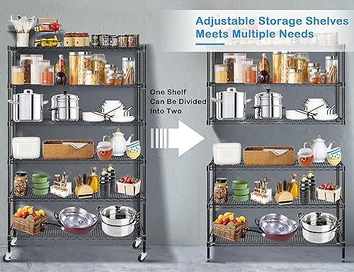 Vista 124 de Estantería de almacenamiento de 6 niveles, estantería de alambre, 48 pulgadas de largo x 18 pulgadas de ancho x 72 pulgadas de alto, estante Negro