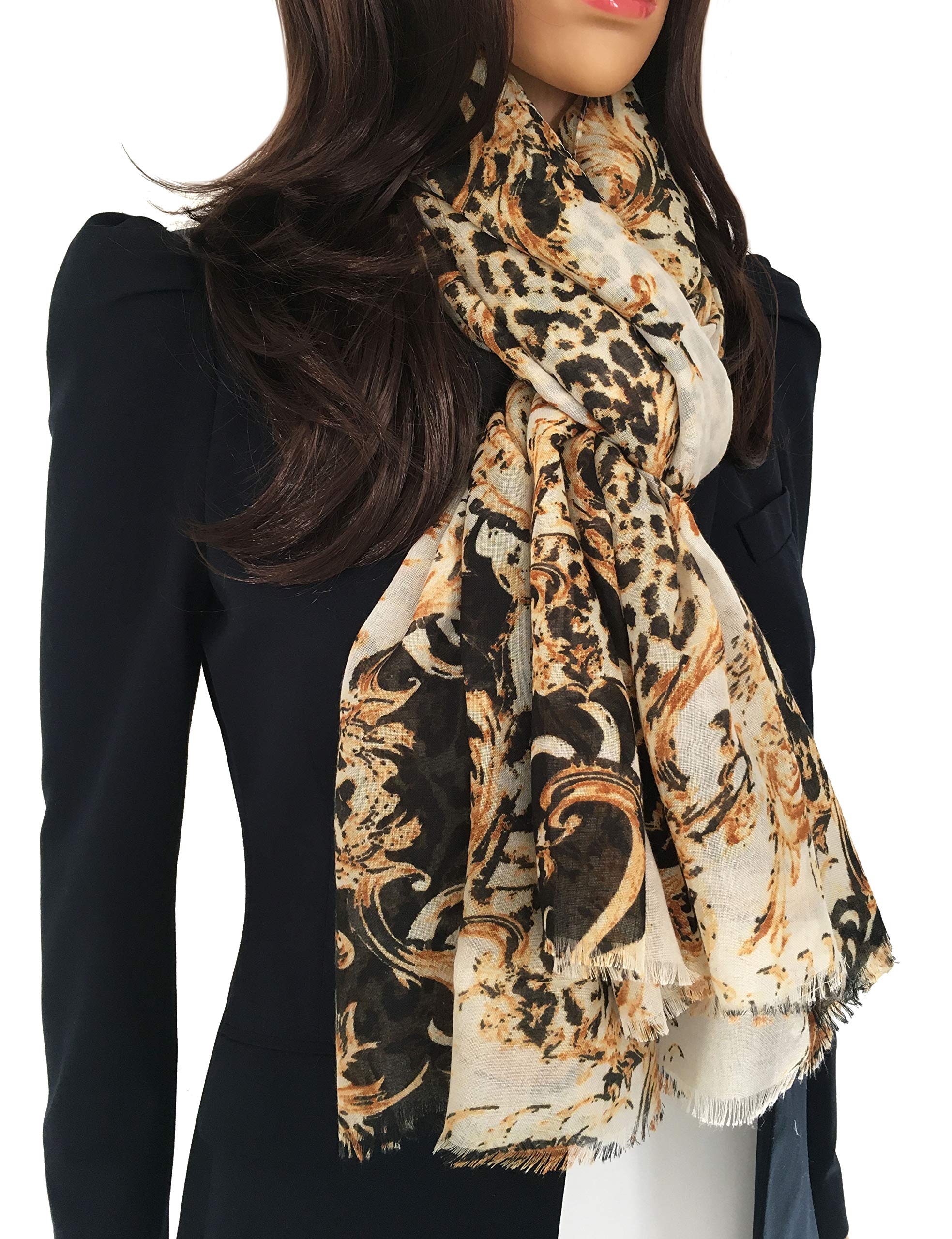 The Accessory Co. Large Snakeskin Scarf for Women – Leopard Print Block Design – Lightweight Animal Print Shawl Wrap – Stylish Neck Scarf for Women