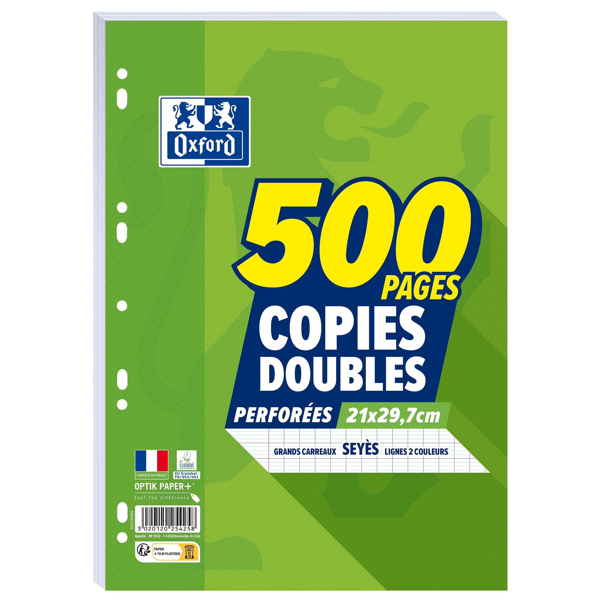 Papier Oxford Copies Doubles Grands Carreaux Seyès - 500 Pages 90g