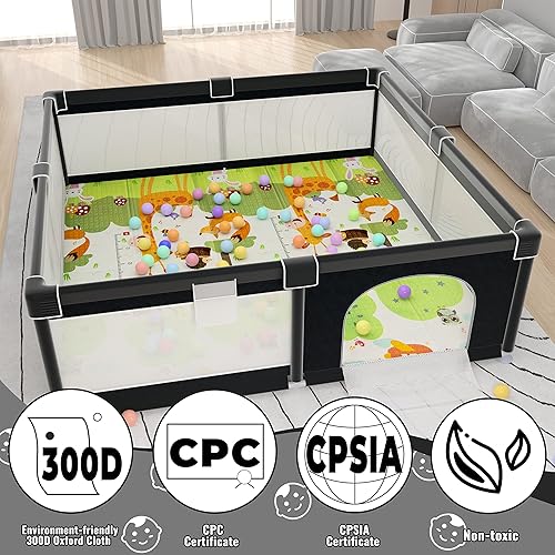 Miniatura 6 de LUTIKIANG Corralito para bebés extra grande de 79 x 71 pulgadas con alfombra, patio de juegos portátil para niños, corral grande para bebés, tapete