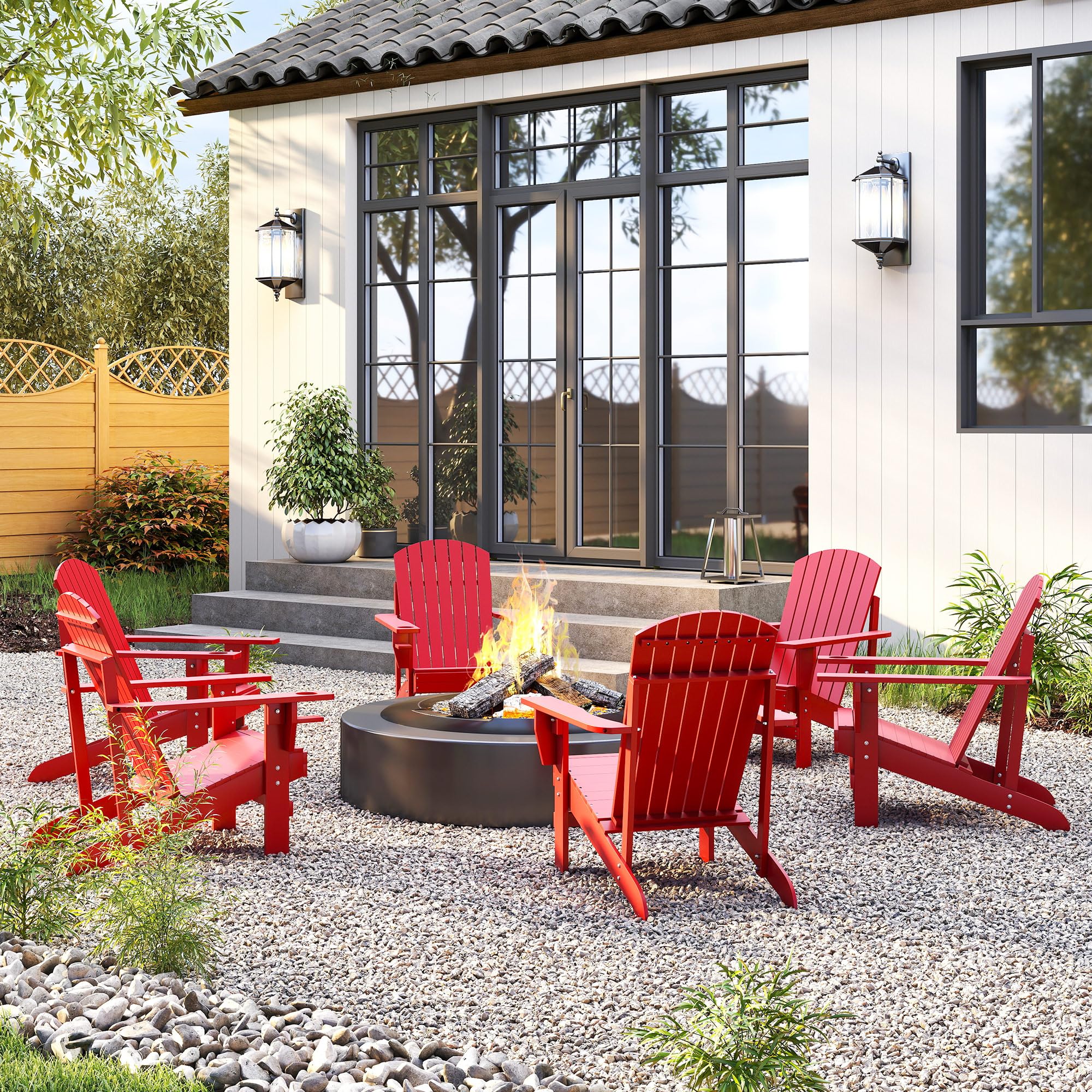 Outsunny Adirondack Grand Confort - Sillón de jardín con portavasos integrados, madera de abeto tratada, color rojo