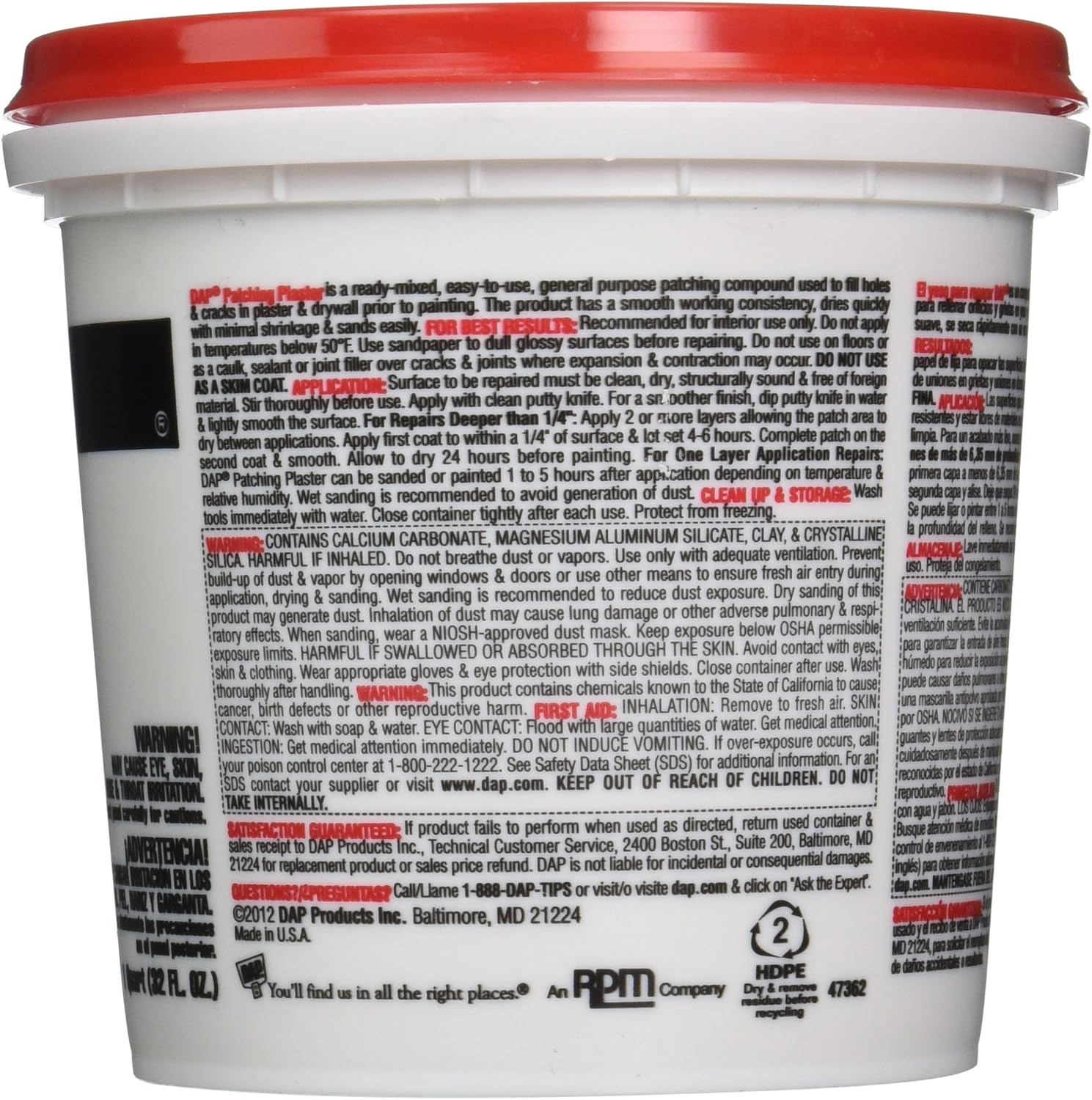 Dap DAP-52084-1 Quart 52084 Patching Plaster, White