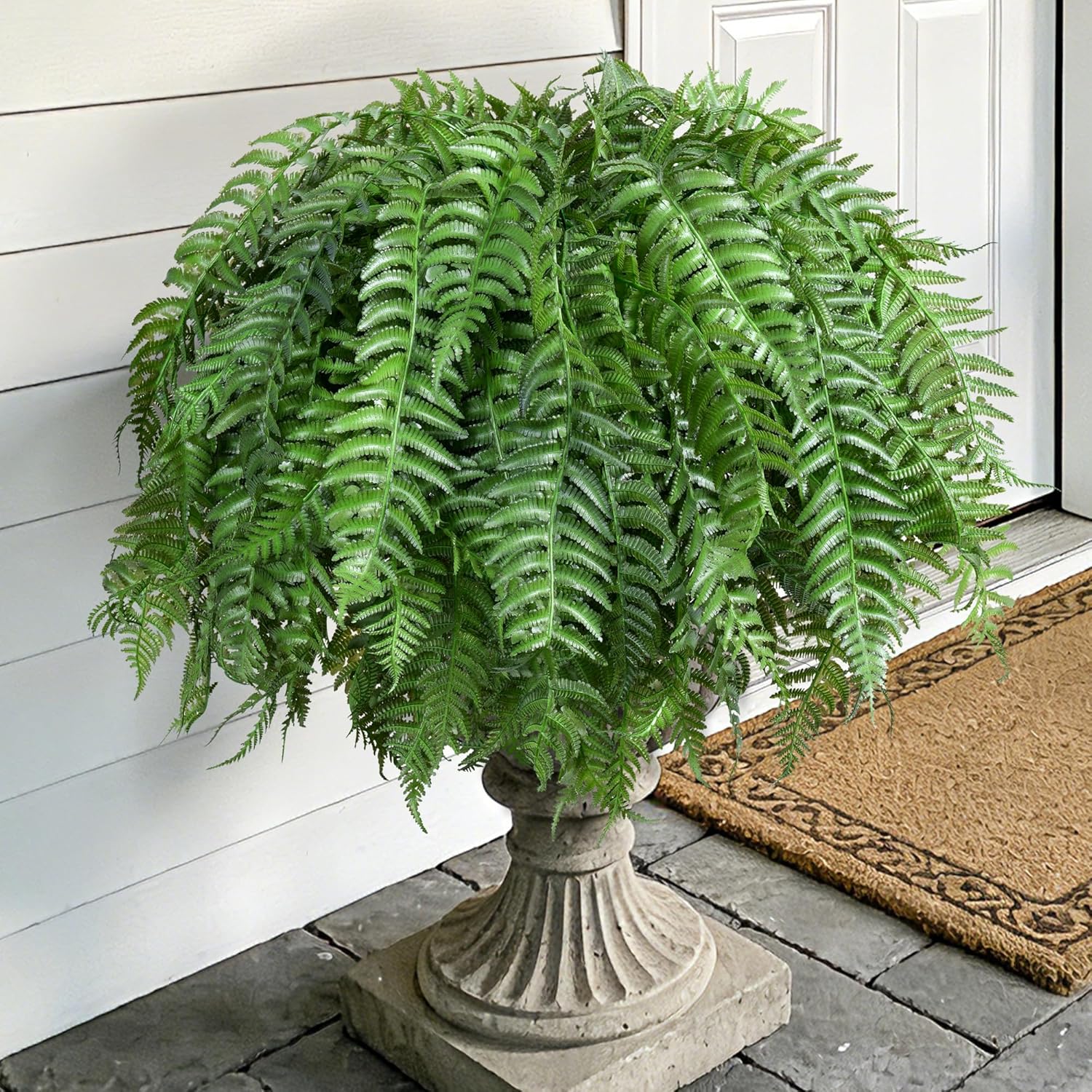 Artificial Plants Outdoor, UV Resistant Fake Fern Faux Plant Greenery for Outside Planter Patio Home Garden Decor 5 Branches (Basket Excluded)