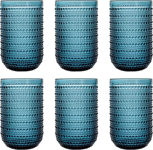Miniatura 1 de Bandesun Juego de 6 copas de vino con diseño de hobnail azul, vasos de cristal vintage