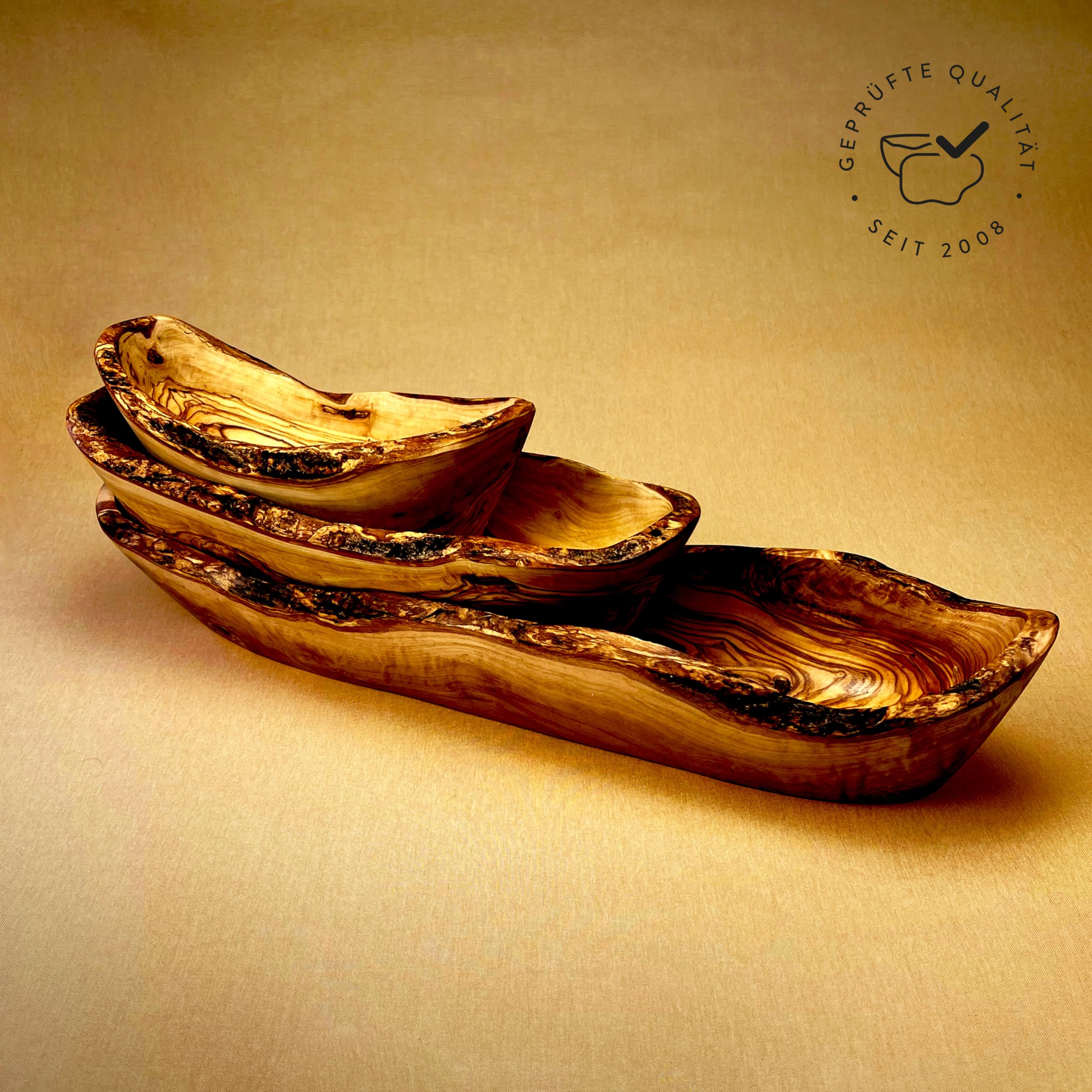 das Olivenholzbrett® miseczka na bagietki z drewna oliwkowego/miseczka na chleb z drewna oliwkowego/extra na bagietki, miseczka z wąsko pokrojonymi kawałkami z drewna/naturalnie zachowany brzeg / 35