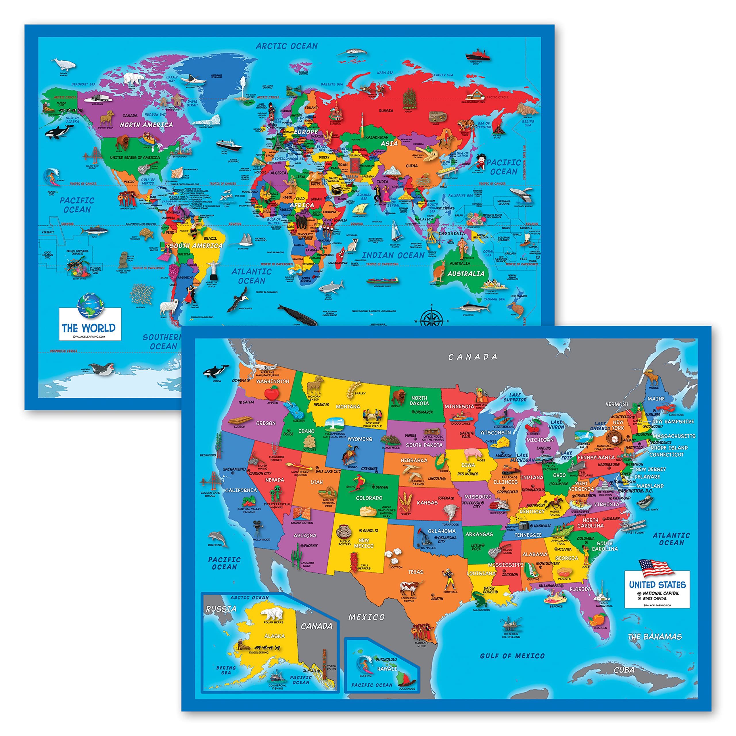 2 Pack World Map Poster And Usa Map Chart Illustrated | Desertcart Sri ...
