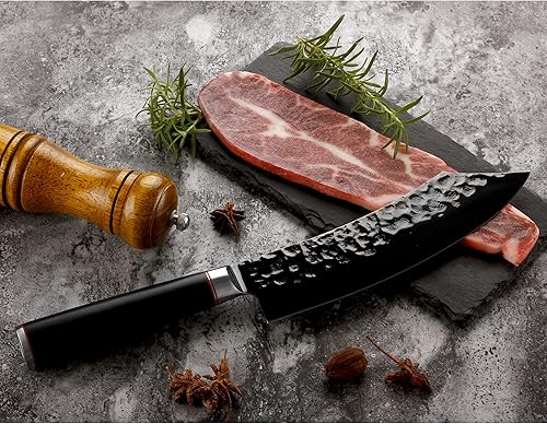 Miniatura 6 de YOUSUNLONG Cuchillo de carnicero - Cuchillo de carne de 8 pulgadas - Acero recubierto de nitruro de titanio negro japonés AUS8 - Super afilado -