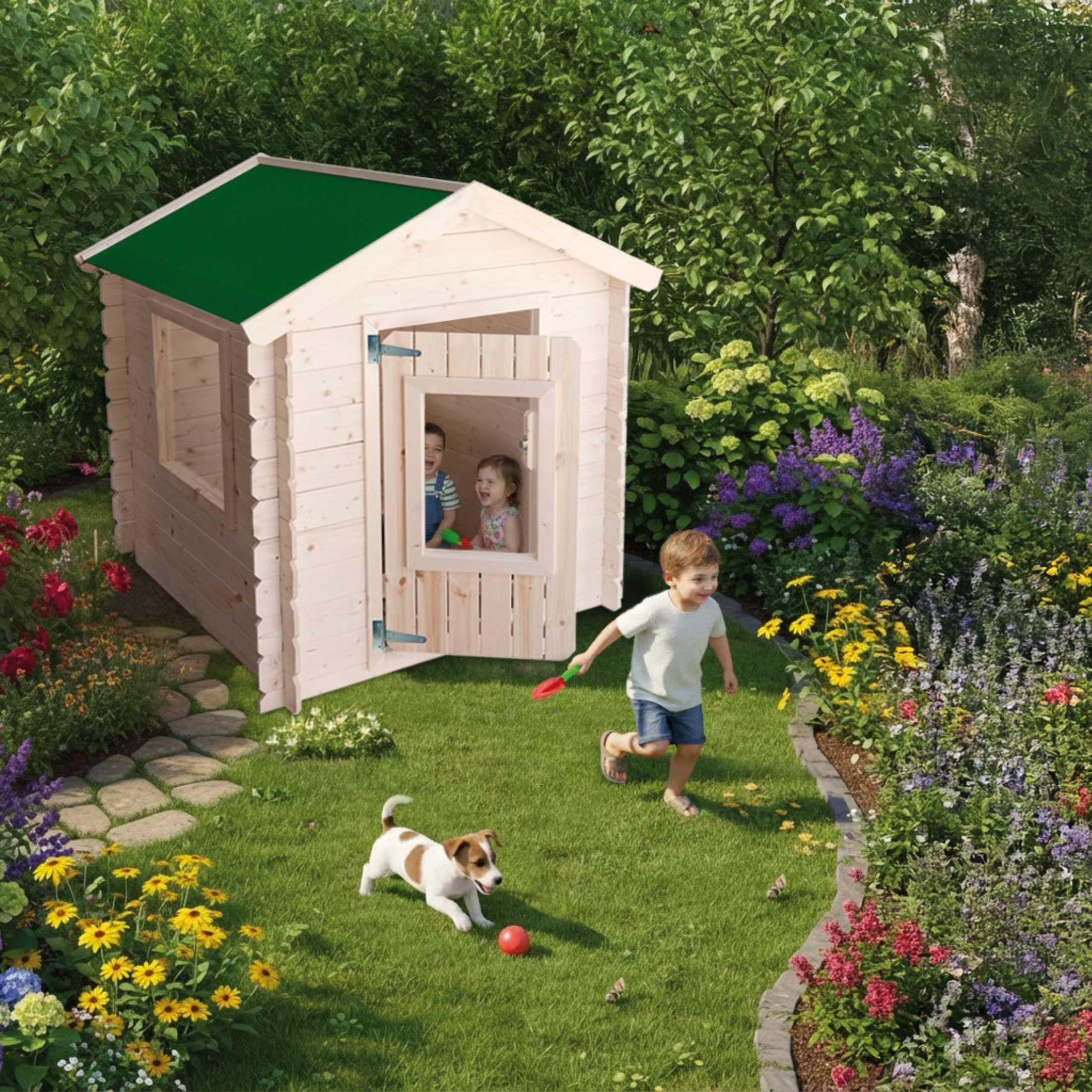 Mondo Viro Caseta de madera de abeto "Snoopy" de jardín para niños 98 x 98 cm