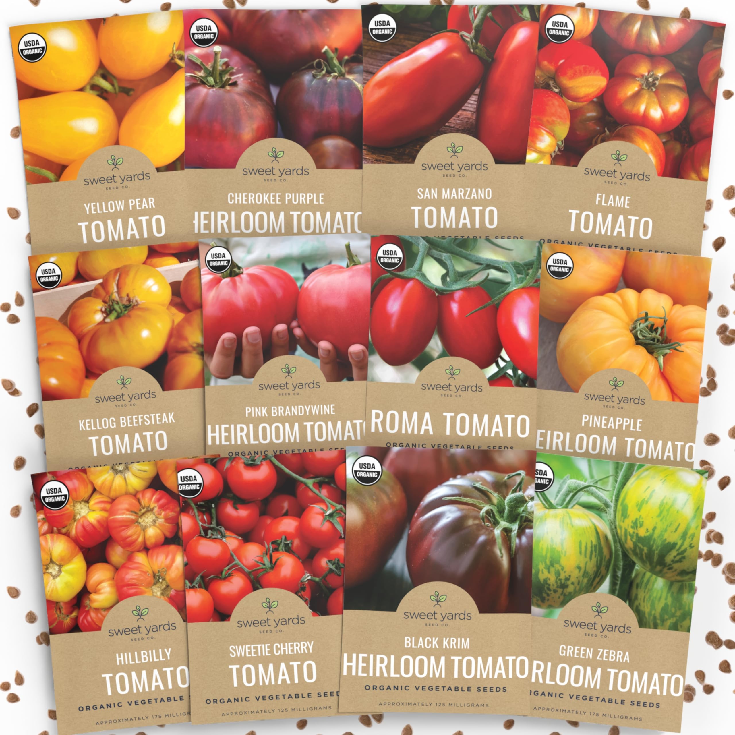 Organic Tomato Seeds Variety Pack - 12 Individual Packs - 2026 Season - Roma, Cherry, Black Krim, Yellow Pear, Pineapple and More! for Indoor & Outdoor Planting (Non-GMO, Certified Organic)