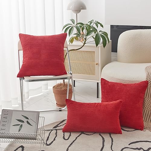 Miniatura 2 de Home Brilliant - Juego de 2 fundas de almohada de 24 x 24 pulgadas  61 x 61 cm., de terciopelo de pana a rayas, cojín cuadrado decorativo, funda de