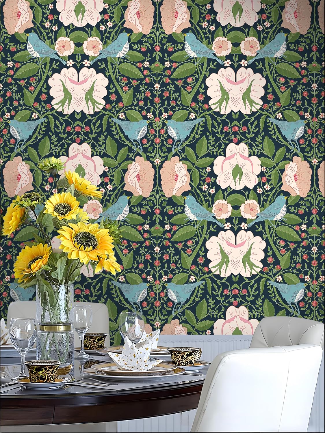 Vintage Floral Peel and Stick Wallpaper Strawberry Bird Self Adhesive Wallpaper for Bedroom Removable Renter Friendly Stick on Wallpapers Floral Contact Paper 17.5 x 118 in