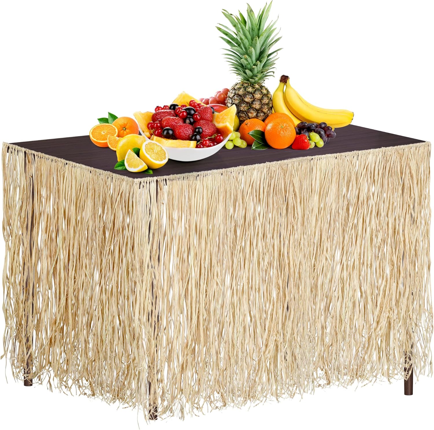 Fovths Hawaiian Table Skirt 108 x 27 Inches Natural Raffia