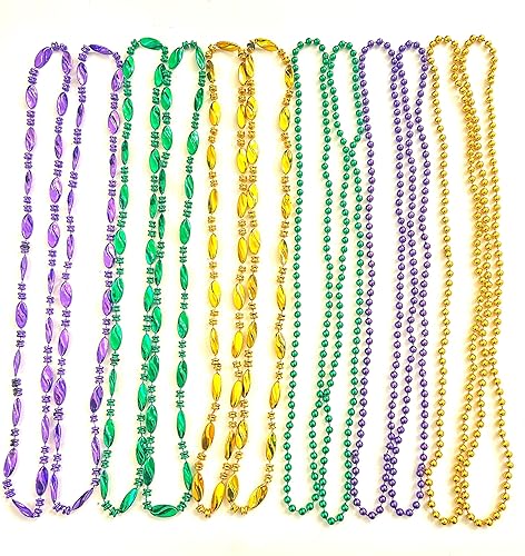 Miniatura 6 de Robbstark Juego de cuentas de Mardi Gras, collares decorativos de Mardi Gras, collares metálicos, morados, dorados, verdes, diseños únicos surtidos