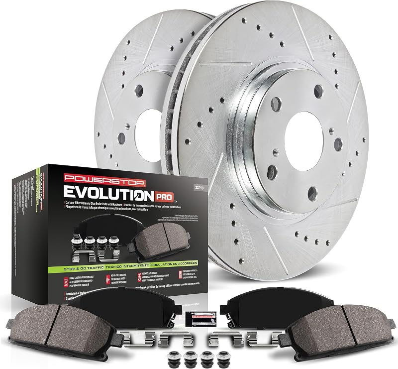 PowerStop Z23 Performance Brake Pad & Rotor Kit Front K690 | Honda Civic, Honda Insight Carbon Fiber Ceramic Brake Pads + Drilled & Slotted Rotors