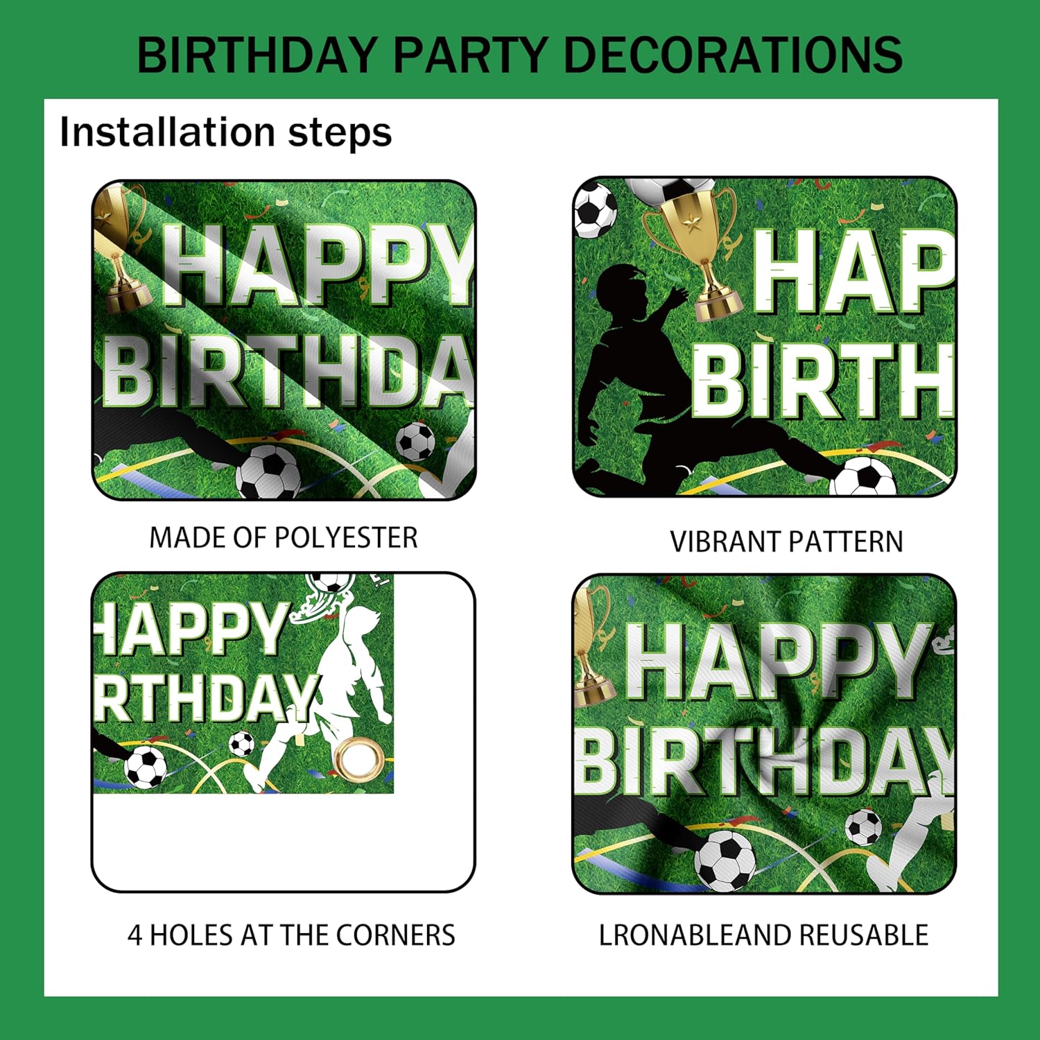 Birthday Decorations for Men,Happy Birthday Banner, 20 Balloons,Photo Booth Props for Boys (Soccer) - Image 5