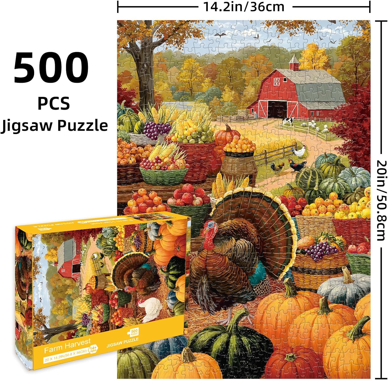 Thanksgiving Puzzle for Adults 500 Piece - Fall Farm Harvest, Countryside Jigsaw Puzzles, Halloween Puzzles, Party Gift Jigsaw Puzzle for Ages14 Years and Up