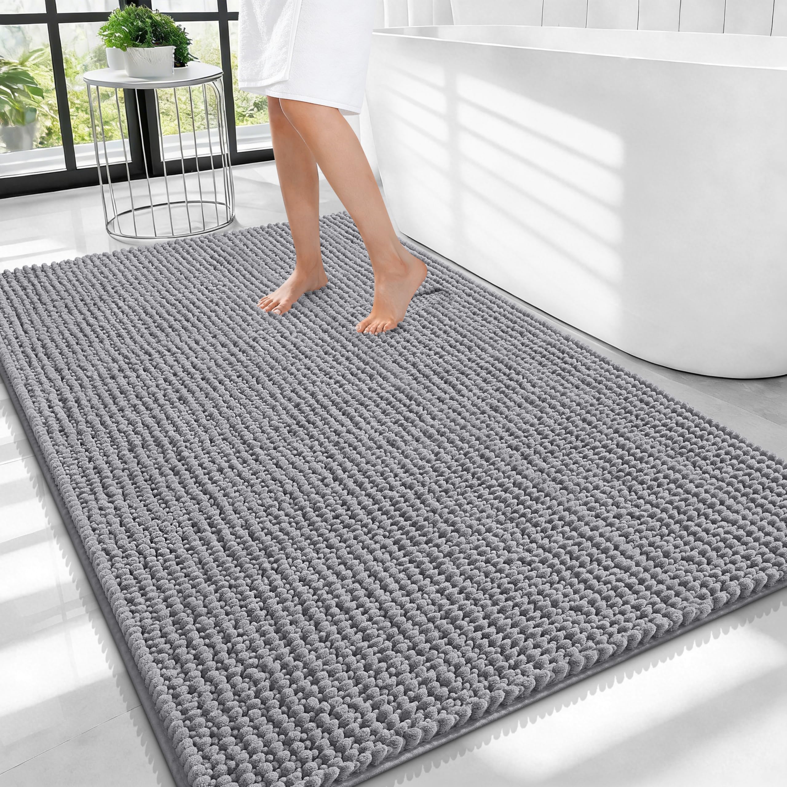 OLANLY Thick Chenille Large Bathroom Rugs 40x32, Absorbent Bath Mat, Grey