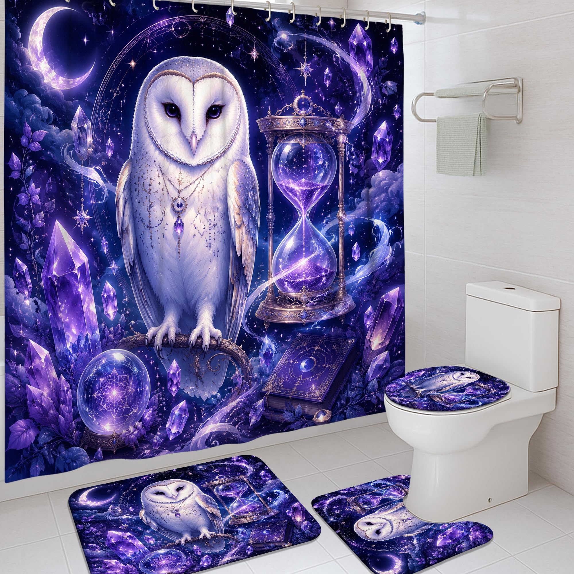 Rideau de douche chouette cosmique violet 183x183 cm pour la salle de bain