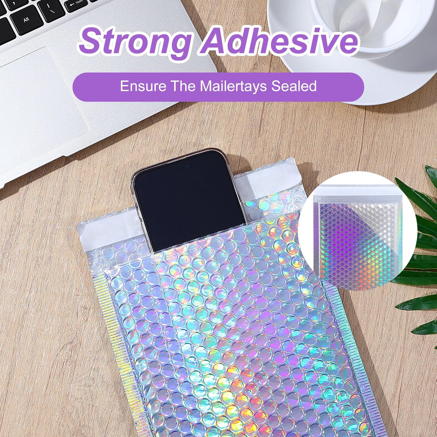 50 Pack Bubble Mailers, Holographic Bubble Mailers with 3 Sizes, Waterproof Self Seal Adhesive Foil Glitter Glamour Shipping Bags for Mailing, Packing, Small Business, Jewelry Makeup Supplies