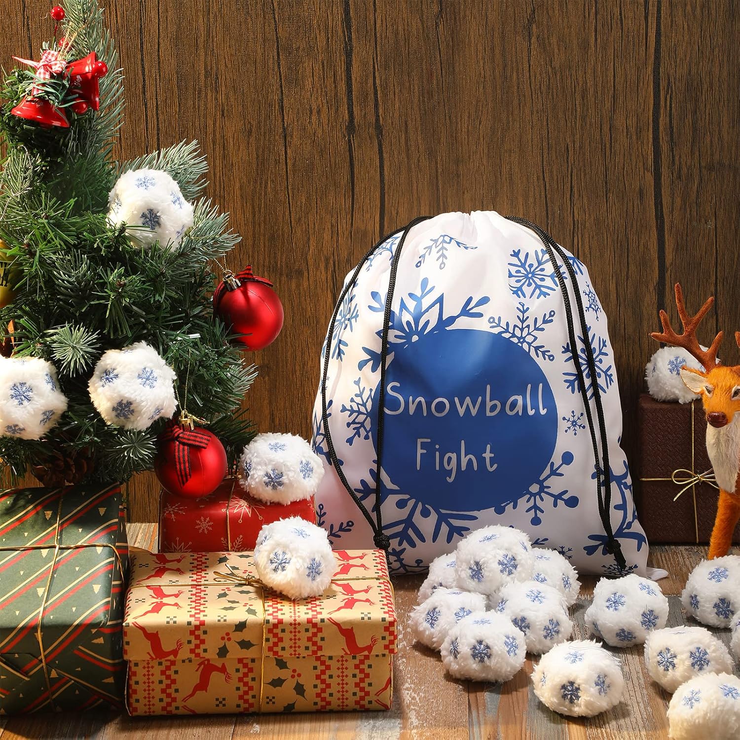 Sumind 36 Pcs Fake Snow Balls for Kids Fights Indoor, Snowflake Soft Plush Fluffy Snowballs with and Storage Bag for Family Indoor Outdoor Snow Fight Winter Games Christmas Tree Decor
