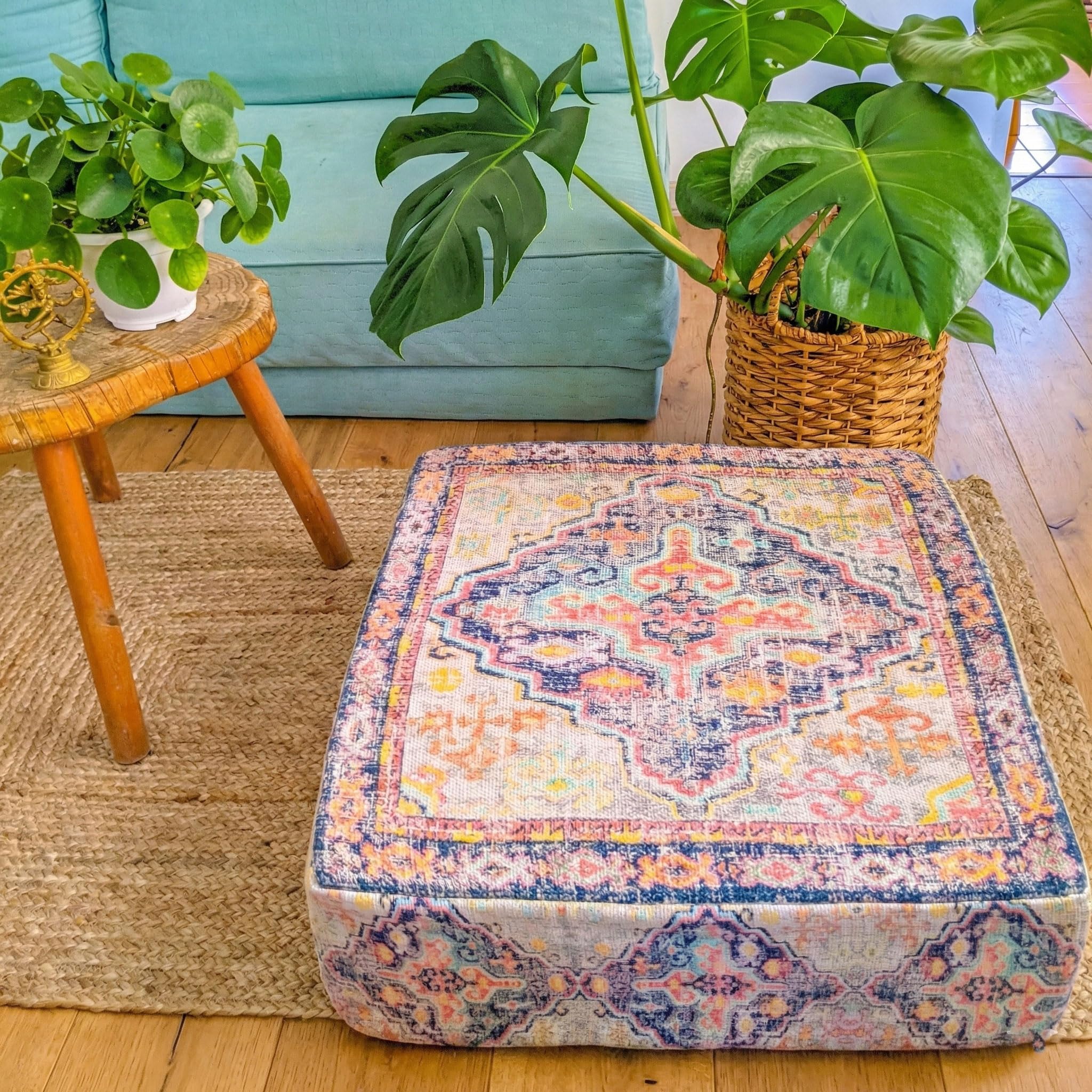 Mandala Life ART Puf Otomano para Exterior - Solo Funda - 60x20cm - Poliéster - Mueble Cojín de Suelo Bohemio Marroquí Boho Chic