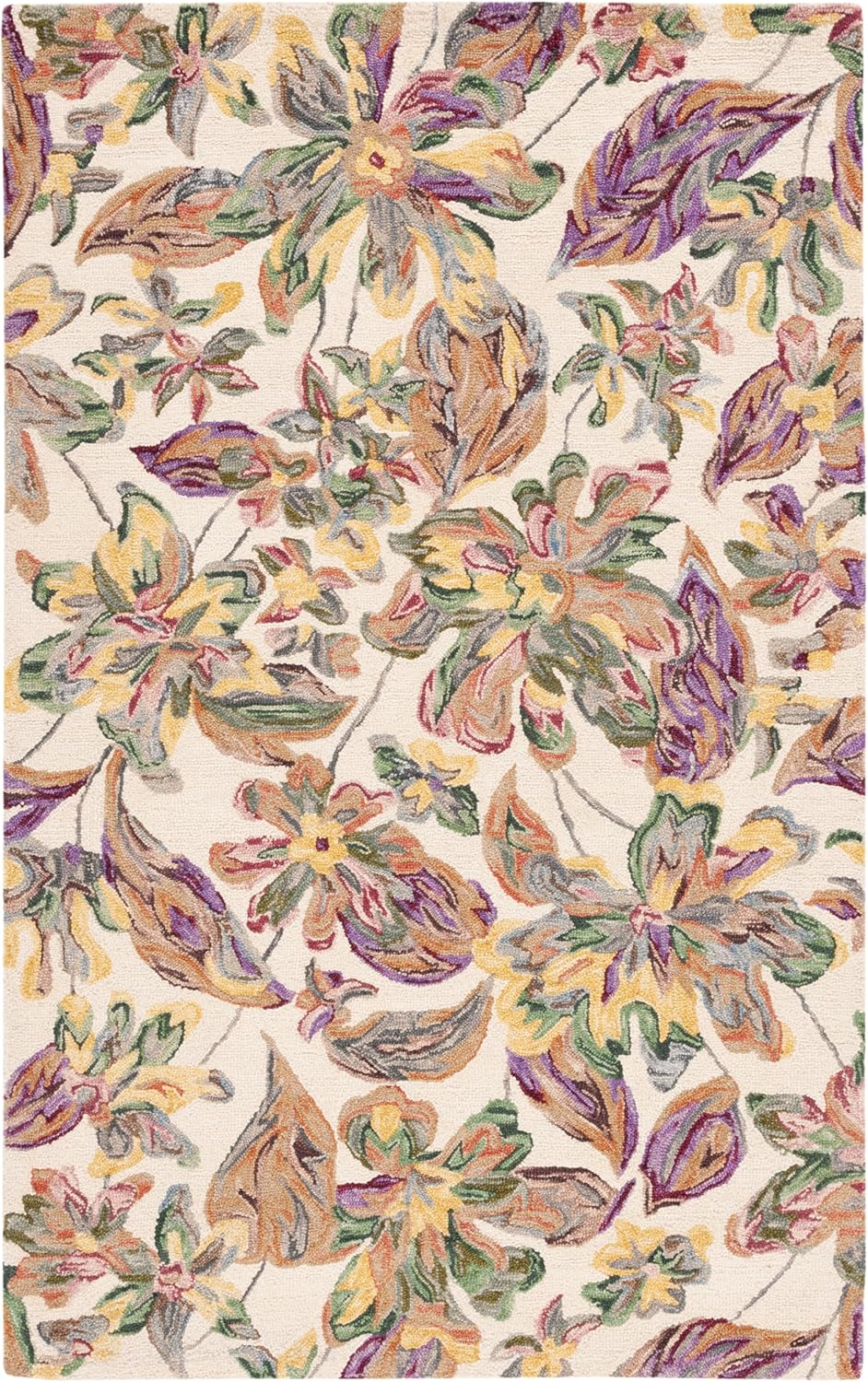 SAFAVIEH Blossom Collection Area Rug - 5' x 8', Ivory & Plum, Floral Design, Handmade Wool, Ideal for the Living Room, Bedroom, Dining Room (BLM461A-5)