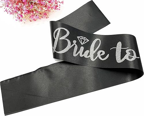 Miniatura 6 de Bride to Be - Banda de satén negro con letras plateadas con purpurina plateada, banda para despedida de soltera, boda, fiesta, recuerdos,