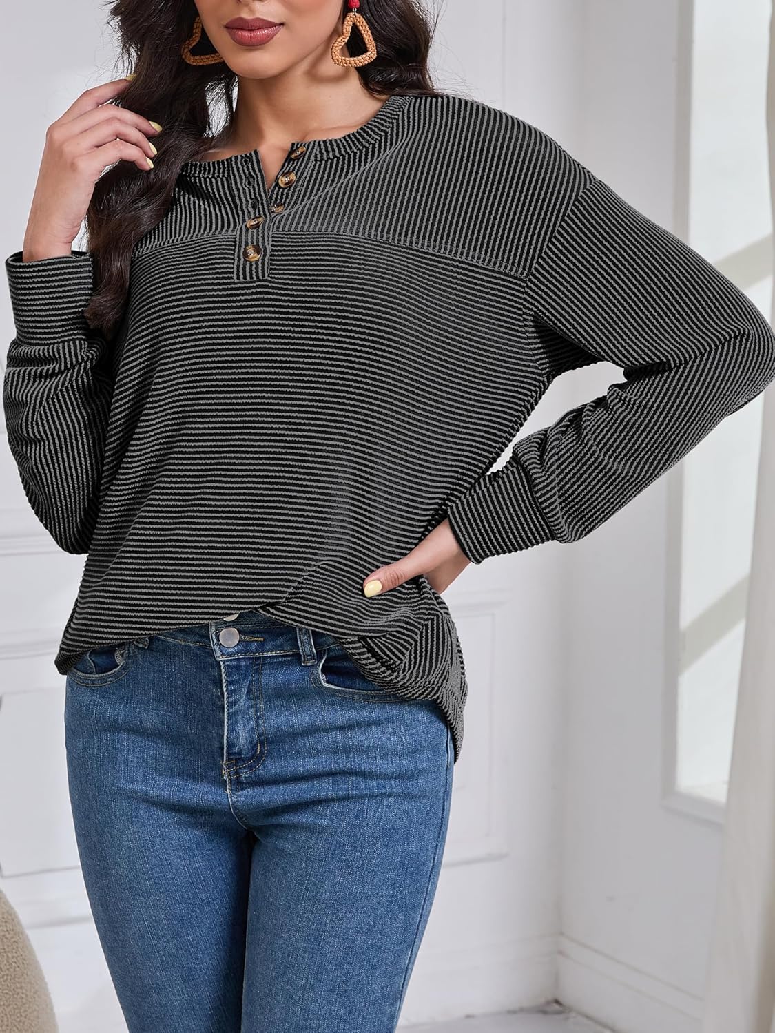 Henley Shirts for Women Long Sleeve Waffle Knit Tops - Fall Fashion Must Haves Tunic Style Blouse & Casual Shirt - Image 5