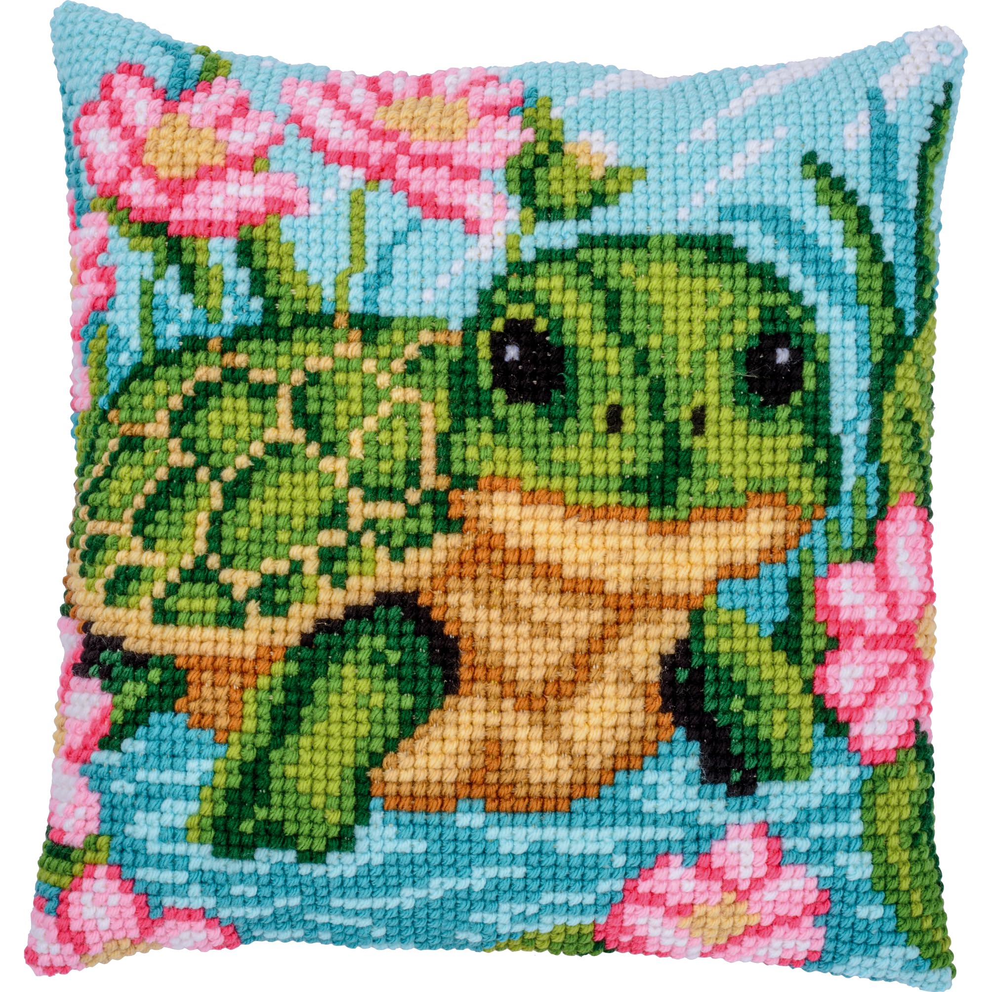 Kreuzstichkissen Kleine Schildkröte, Stickbild gedruckt, 40x40cm