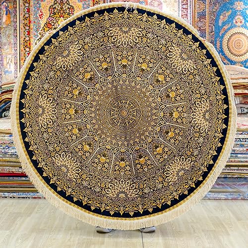 Yuchen Carpet Round Silk Rug 4.5ft Brown Hand Knotted Traditional