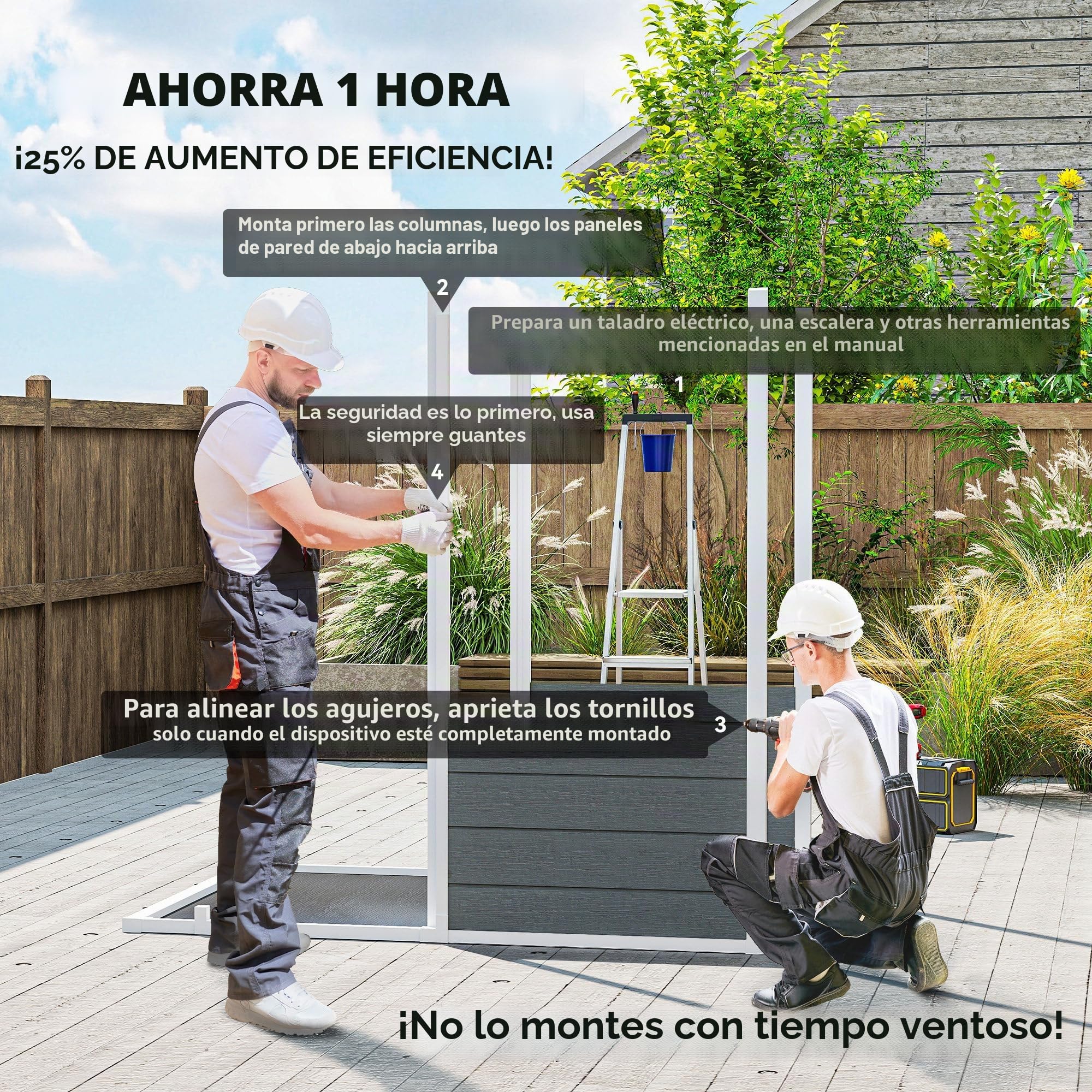 Outsunny caseta de jardín de plástico 2.1m² 186 x 130 x 199cm caseta de Herramientas con tejado a Dos Aguas Suelo Ventana Puerta con Cerradura caseta de jardín Resistente a la Intemperie caseta de