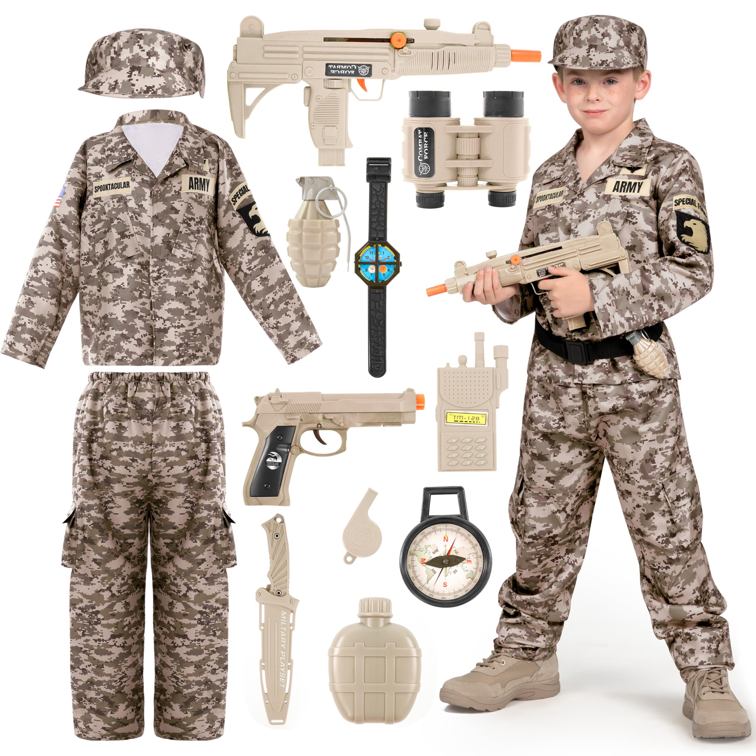 Spooktacular Creations Army Costume for Boys, Kids Military Costume, Soldier DressUp with Accessories for Halloween Roleplay