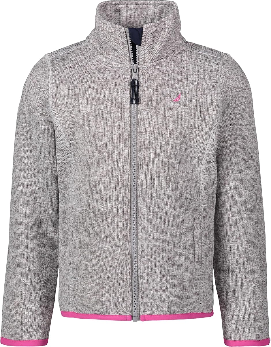 Nautica Chaqueta polar con cremallera completa para niña, diseño de logotipo exclusivo, ligera y resistente al viento